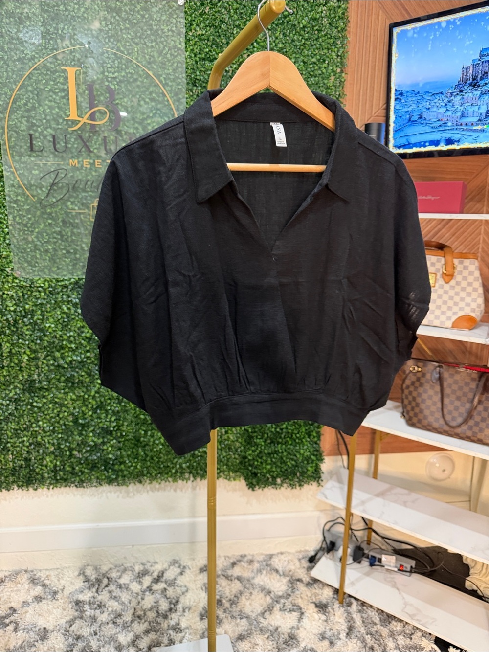 Zenana Linen Blend Collared Blouse - Picture 2 of 3